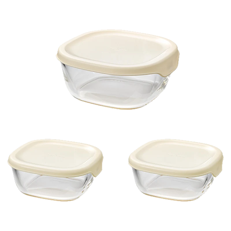 Heatproof Glass Container Square, 3pcs set
