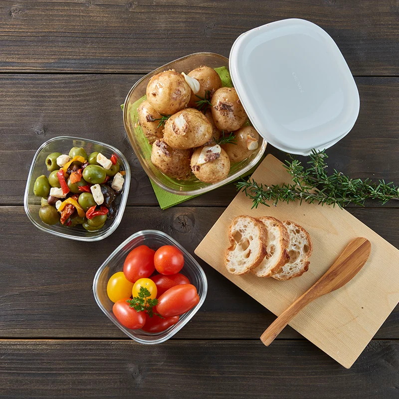 Heatproof Glass Container Square, 3pcs set
