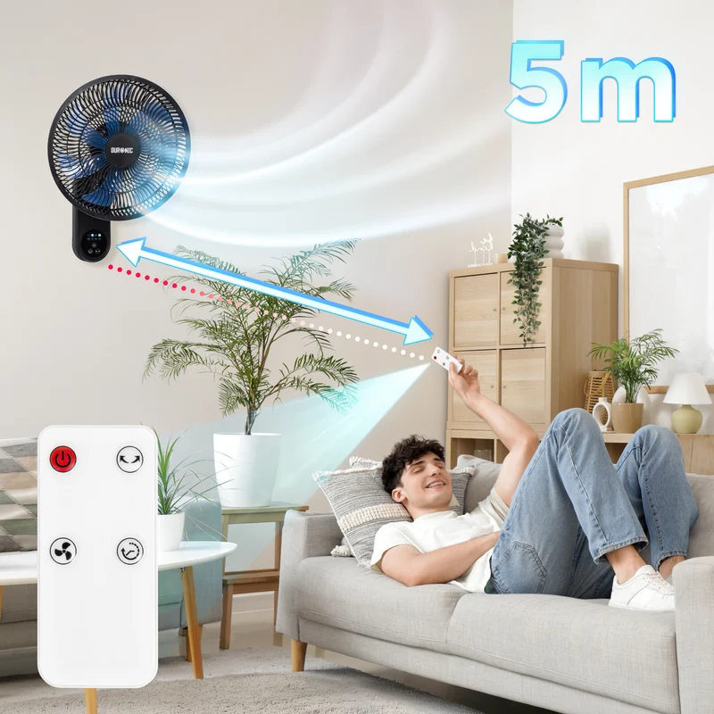 Duronic FN12 BK Ventilatore da Parete 34 cm, Telecomando, 50W, Oscillante | 3 velocità, Ventola con timer 1-7,5 h, silenzioso, controllo manuale o telecomando, cucina, camera, garage, ufficio, Nero