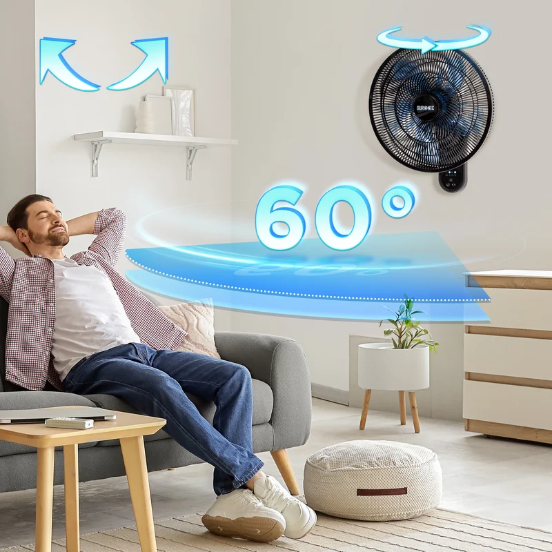 Duronic FN42 BK Ventilatore da Parete 50W 16 Duronic FN42 BK Ventilatore da Parete 50W 16 Pollici con 3 Velocità | Ventilatore Muro Oscillazione, Timer fino a 7,5 Ore, Telecomando, 10 Pale Silenziose Ventola per Casa, Camera e Soggiornocon 3 Velocità