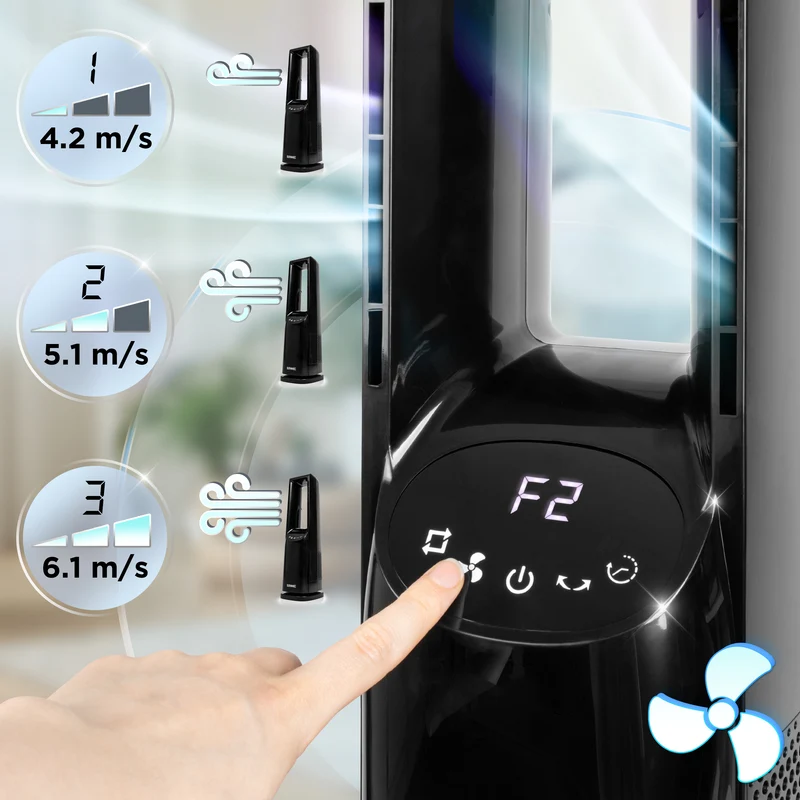 Duronic FN72 BK Ventilatore a Colonna 60W Ventola Torre con 3 Velocità | Oscillazione, Timer 1-12 Ore, Modalità Notte Silenziosa, Telecomando, Salvaspazio Ventilatore per Casa, Camera e Soggiorno