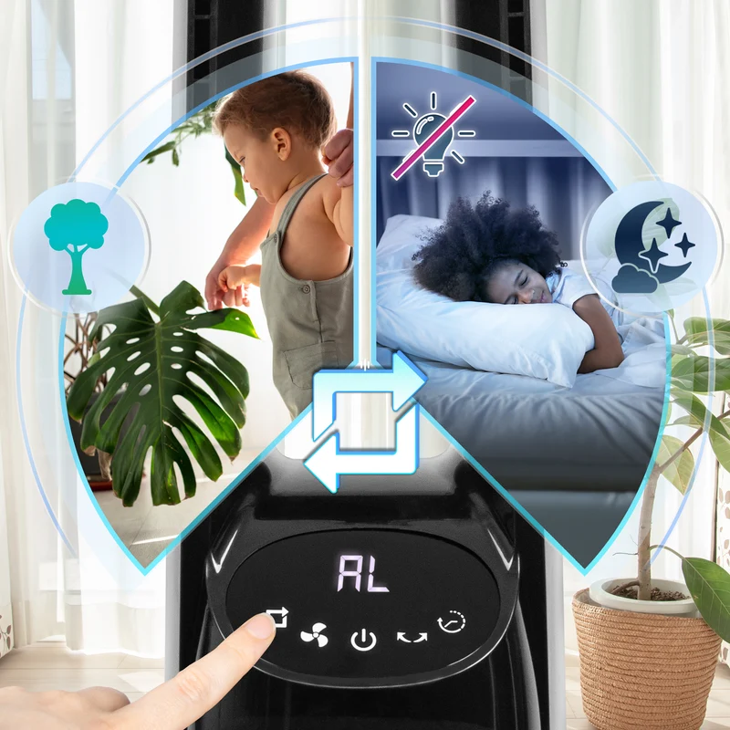 Duronic FN72 BK Ventilatore a Colonna 60W Ventola Torre con 3 Velocità | Oscillazione, Timer 1-12 Ore, Modalità Notte Silenziosa, Telecomando, Salvaspazio Ventilatore per Casa, Camera e Soggiorno