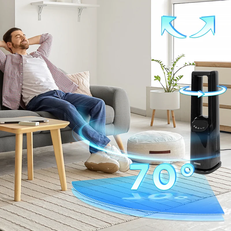 Duronic FN72 BK Ventilatore a Colonna 60W Ventola Torre con 3 Velocità | Oscillazione, Timer 1-12 Ore, Modalità Notte Silenziosa, Telecomando, Salvaspazio Ventilatore per Casa, Camera e Soggiorno