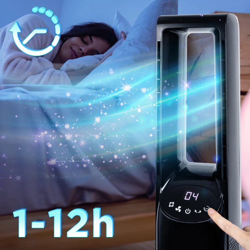 Duronic FN72 BK Ventilatore a Colonna 60W Ventola Torre con 3 Velocità | Oscillazione, Timer 1-12 Ore, Modalità Notte Silenziosa, Telecomando, Salvaspazio Ventilatore per Casa, Camera e Soggiorno