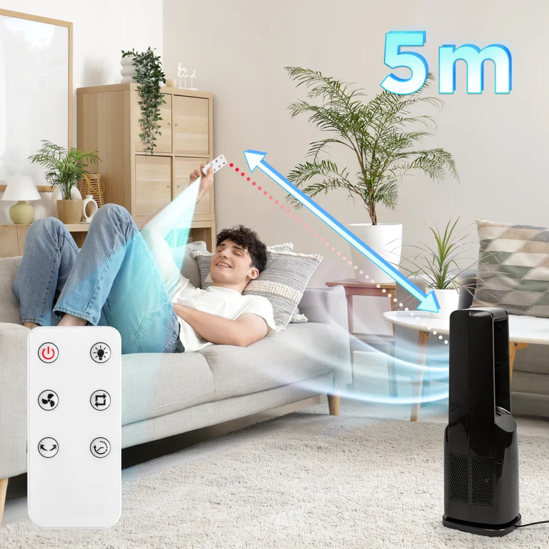 Duronic FN72 BK Ventilatore a Colonna 60W Ventola Torre con 3 Velocità | Oscillazione, Timer 1-12 Ore, Modalità Notte Silenziosa, Telecomando, Salvaspazio Ventilatore per Casa, Camera e Soggiorno