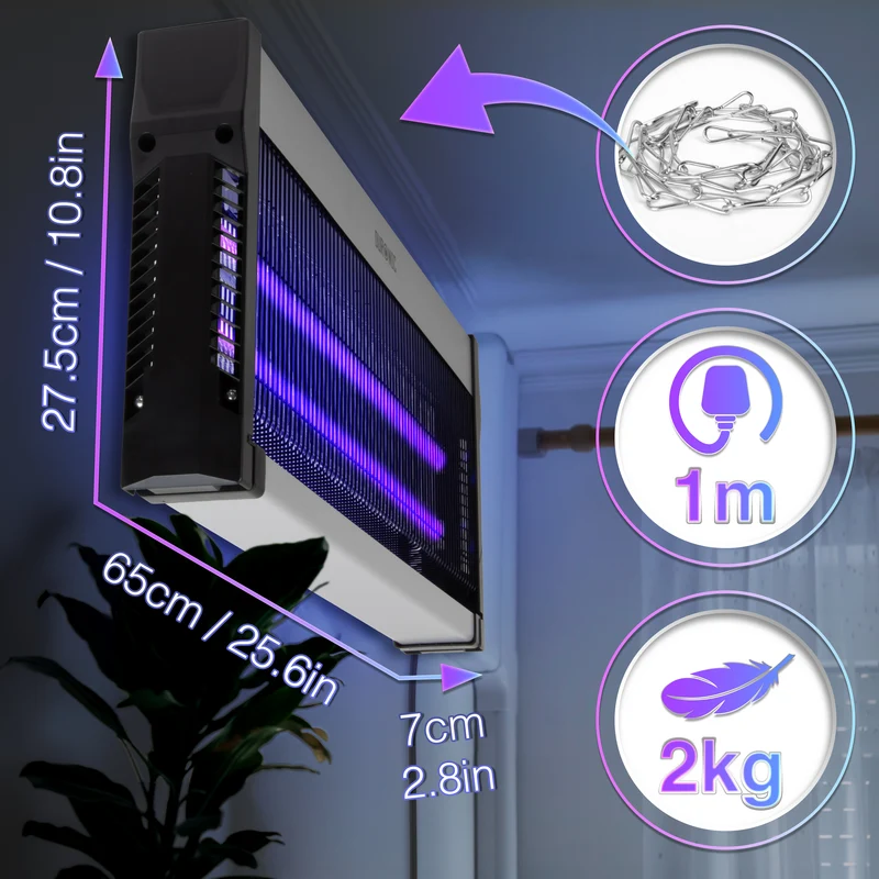 Duronic FK2X10 Lampada Antizanzare Elettrica UV-A 16W Zanzariera Elettrica | Doppia Lunghezza d'Onda UV Ammazza Mosche Elettrico da Interno con Vaschetta Estraibile e Catena per Casa, Cucina e Ufficio