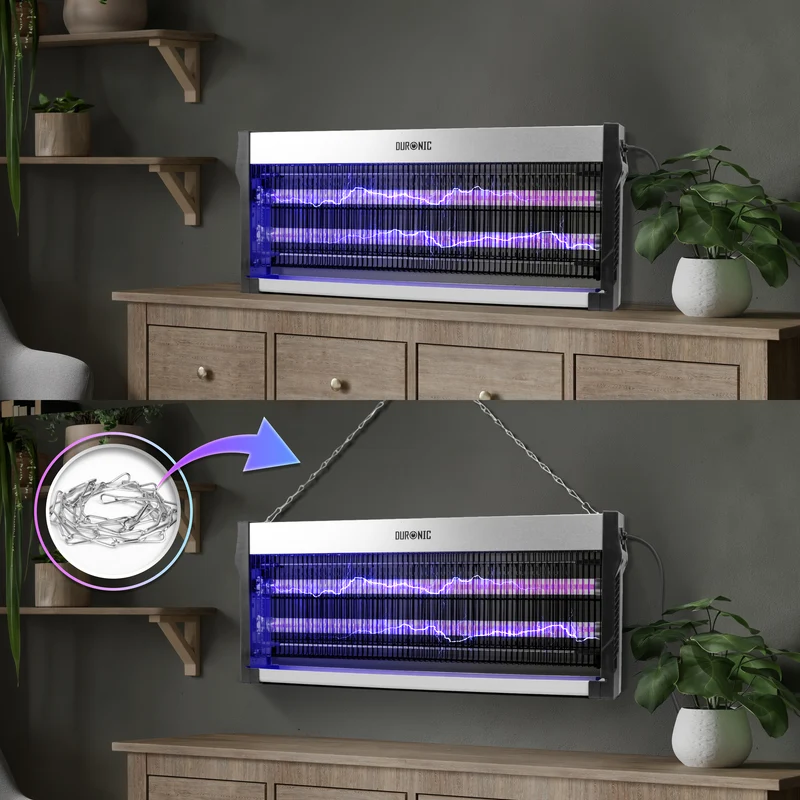 Duronic FK2X10 Lampada Antizanzare Elettrica UV-A 16W Zanzariera Elettrica | Doppia Lunghezza d'Onda UV Ammazza Mosche Elettrico da Interno con Vaschetta Estraibile e Catena per Casa, Cucina e Ufficio