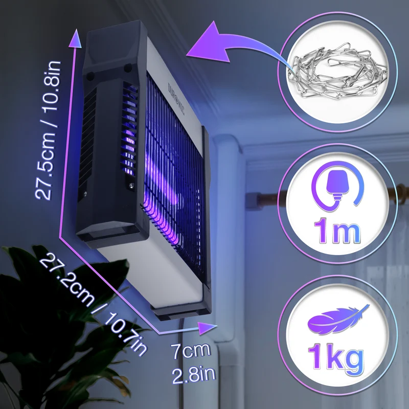 Duronic FK2X4 Lampada Antizanzare Elettrica UV-A 8W Zanzariera Elettrica | Doppia Lunghezza d'Onda UV Ammazza Mosche Elettrico da Interno con Vaschetta Estraibile e Catena per Casa, Cucina e Ufficio