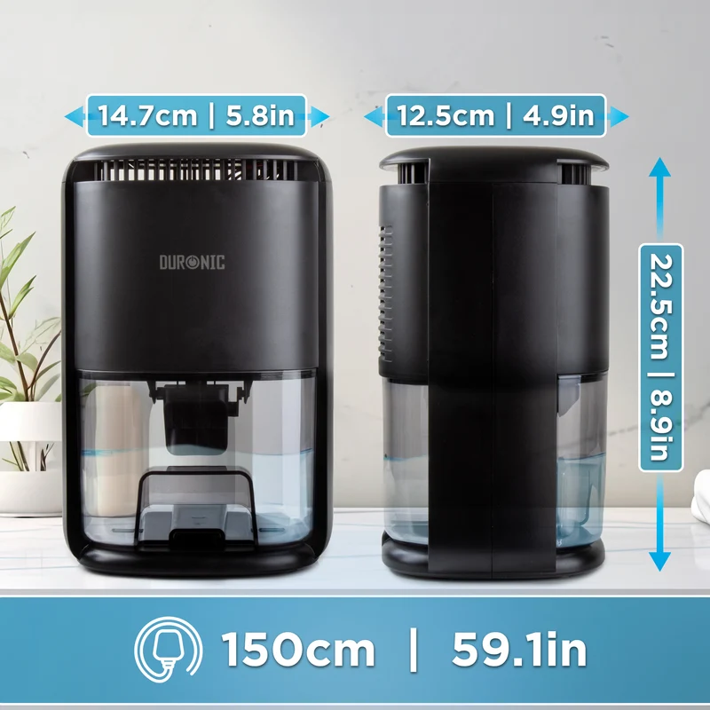 Duronic DH07 BK Mini Deumidificatore Silenzioso per Camera da Letto e Bagno, Deumidificatore 22,5W 1L, timer 6h/12h, spegnimento automatico, anti muffa, allergie, deumidificatore silenzioso nero LED