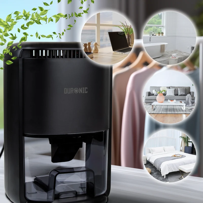 Duronic DH07 BK Mini Deumidificatore Silenzioso per Camera da Letto e Bagno, Deumidificatore 22,5W 1L, timer 6h/12h, spegnimento automatico, anti muffa, allergie, deumidificatore silenzioso nero LED