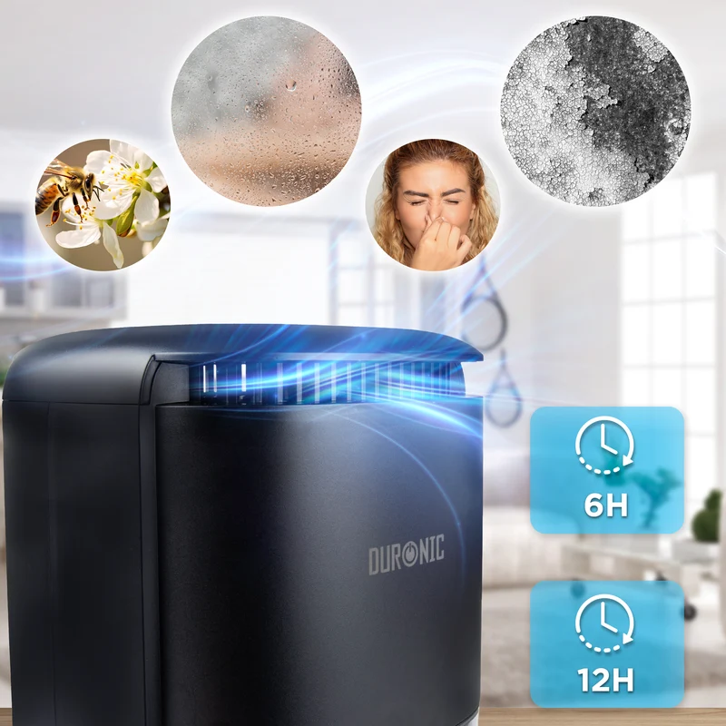 Duronic DH07 BK Mini Deumidificatore Silenzioso per Camera da Letto e Bagno, Deumidificatore 22,5W 1L, timer 6h/12h, spegnimento automatico, anti muffa, allergie, deumidificatore silenzioso nero LED