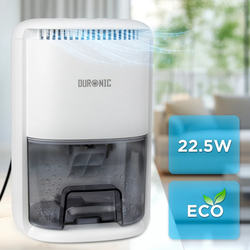 Duronic DH07 WE Mini Deumidificatore Elettrico Compatto 1L Anti Muffa 22,5W, Timer e spegnimento automatico, Deumidificatore per camera da letto, bagno e casa, Anti condensa e allergie Bianco
