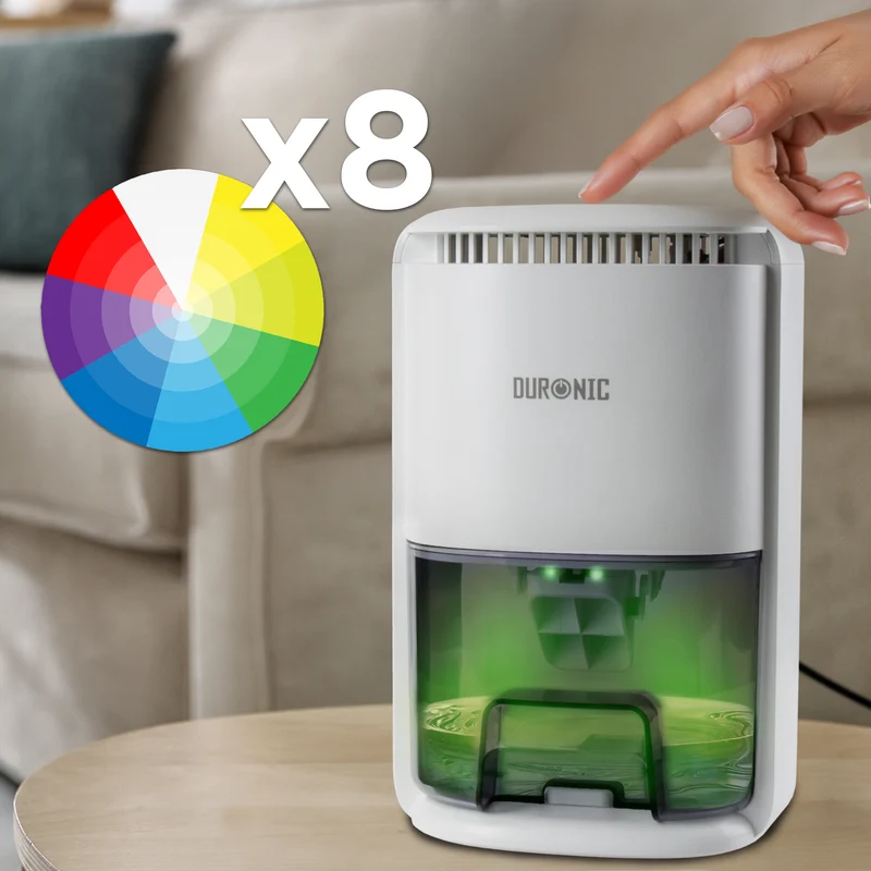 Duronic DH07 WE Mini Deumidificatore Elettrico Compatto 1L Anti Muffa 22,5W, Timer e spegnimento automatico, Deumidificatore per camera da letto, bagno e casa, Anti condensa e allergie Bianco