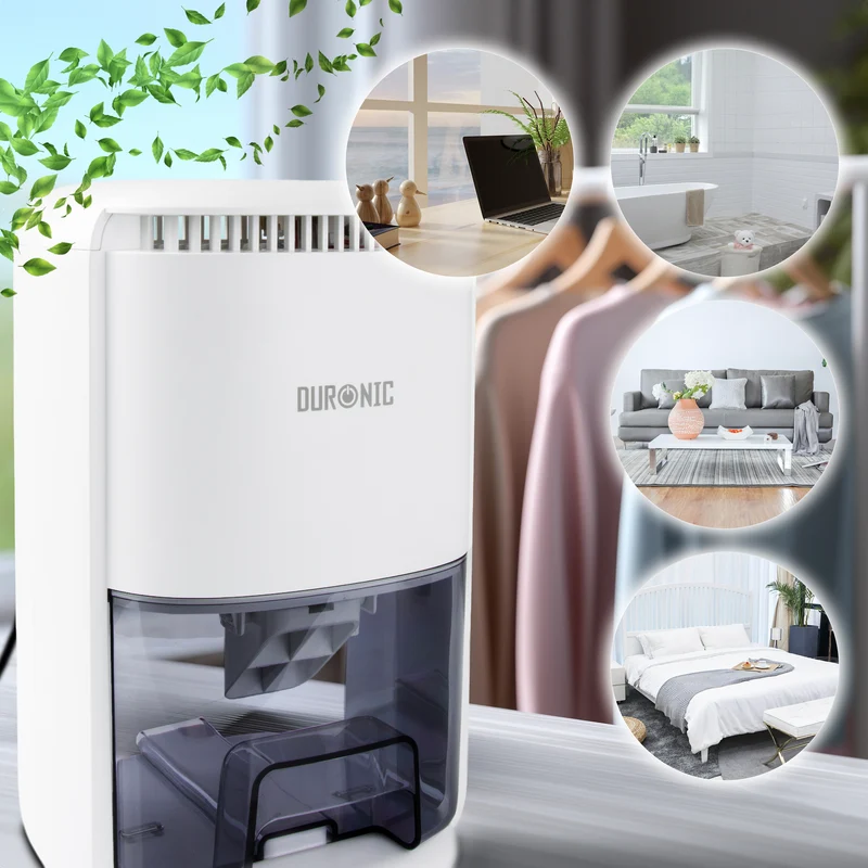 Duronic DH07 WE Mini Deumidificatore Elettrico Compatto 1L Anti Muffa 22,5W, Timer e spegnimento automatico, Deumidificatore per camera da letto, bagno e casa, Anti condensa e allergie Bianco