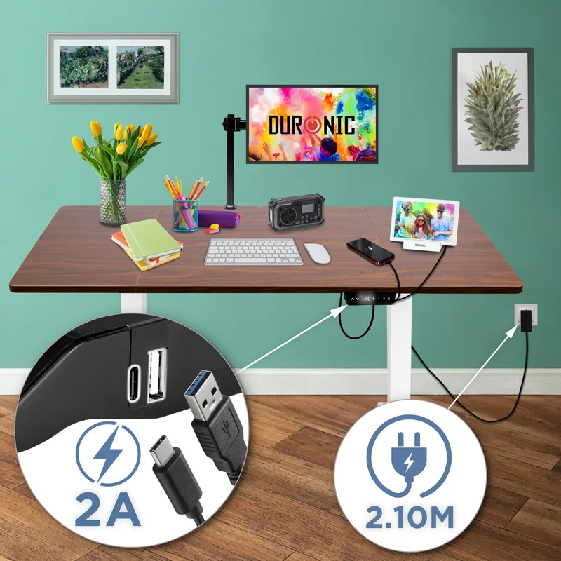 Duronic CD160 WT Scrivania Elettrica Regolabile in Altezza 160x60 cm Bianco, Desk Motorizzato 72-118 cm, 3 Memorie, USB USB-C, Carico 70 kg, Postazione Ergonomica Ufficio Casa Smart Working