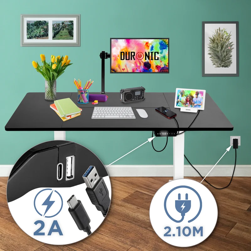 Duronic CD160 WK Scrivania Elettrica Regolabile in Altezza 160x60 cm Bianco, Desk Motorizzato 72-118 cm, 3 Memorie, USB USB-C, Carico 70 kg, Postazione Ergonomica Ufficio Casa Smart Working