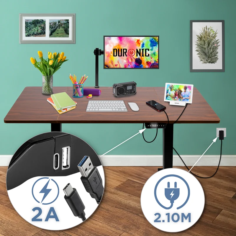 Duronic CD160 BT Scrivania Elettrica Regolabile in Altezza 160x60 cm Nera, Desk Motorizzato 72-118 cm, 3 Memorie, USB USB-C, Carico 70 kg, Postazione Ergonomica Ufficio Casa Smart Working