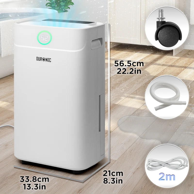 Duronic DH201 Deumidificatore 20L al Giorno 440W Potente con Serbatoio 5,1L Antimuffa Umidità Muffa Condensa Bagno Camera Cantina Casa, Timer 24h Scarico Continuo, Silenzioso per asciugare il bucato