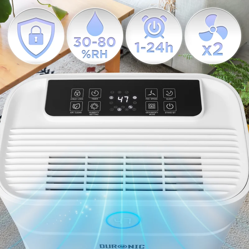 Duronic DH201 Deumidificatore 20L al Giorno 440W Potente con Serbatoio 5,1L Antimuffa Umidità Muffa Condensa Bagno Camera Cantina Casa, Timer 24h Scarico Continuo, Silenzioso per asciugare il bucato