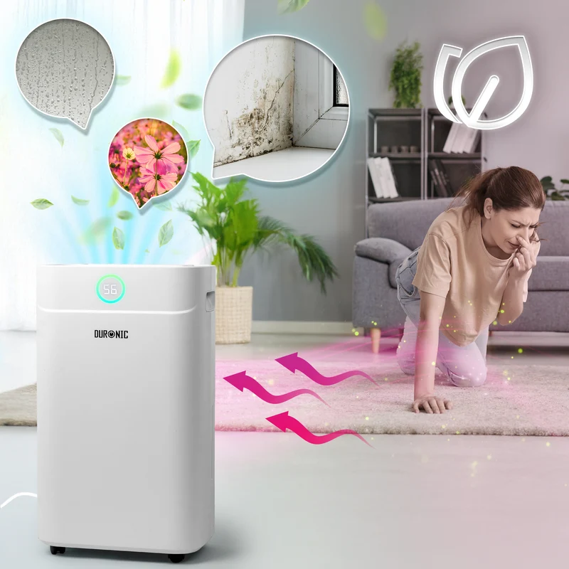 Duronic DH201 Deumidificatore 20L al Giorno 440W Potente con Serbatoio 5,1L Antimuffa Umidità Muffa Condensa Bagno Camera Cantina Casa, Timer 24h Scarico Continuo, Silenzioso per asciugare il bucato