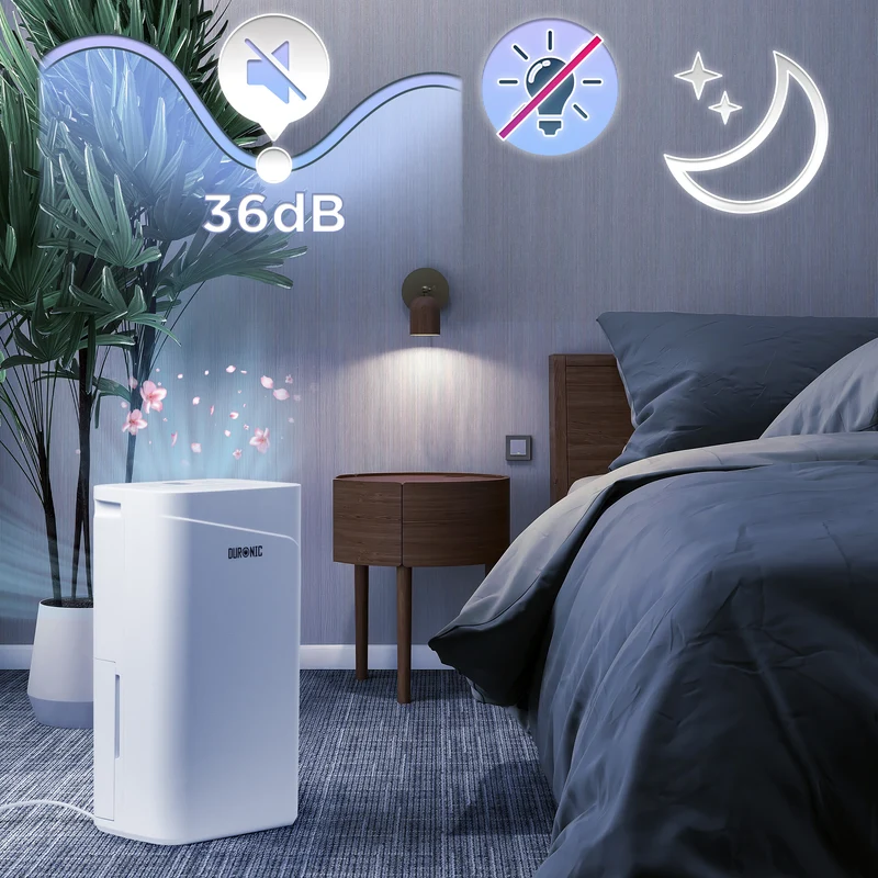 Duronic DH121 Deumidificatore 12L al Giorno 300W per Casa, 36dB, Bianco Deumidificatore silenzioso per bagno, camera da letto e lavanderia, con Timer 24h, serbatoio 2,1L scarico continuo e gas R290