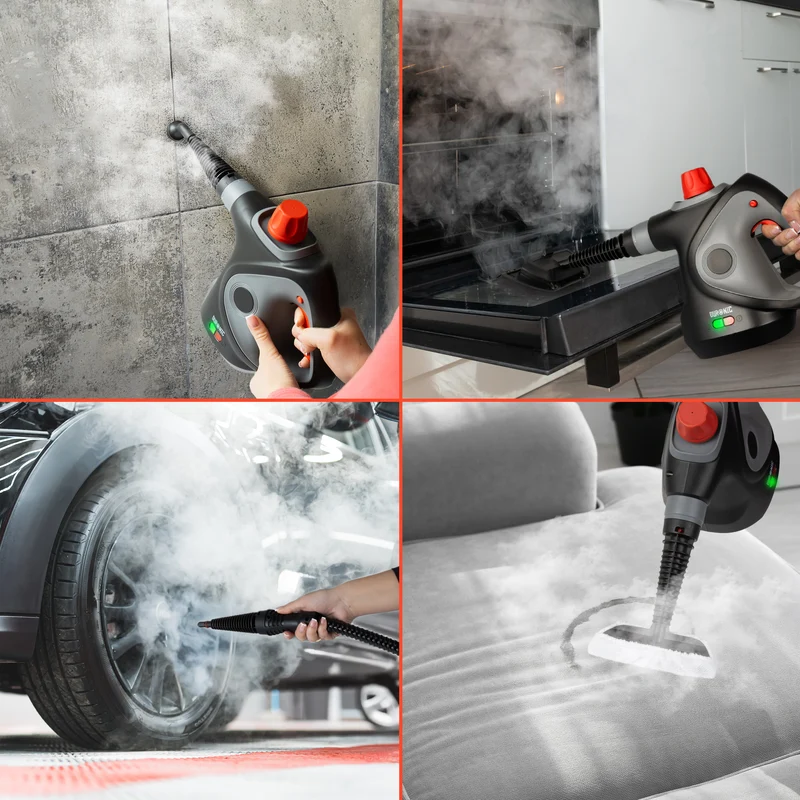 Duronic SC32 BK Pulitore a Vapore Portatile 1050W con Serbatoio 350 ml, Pulizia a Vapore Multifunzione Senza Detergenti per Divani Tessuti Fughe Doccia Forno Cucina Vetri Finestre Auto Nero