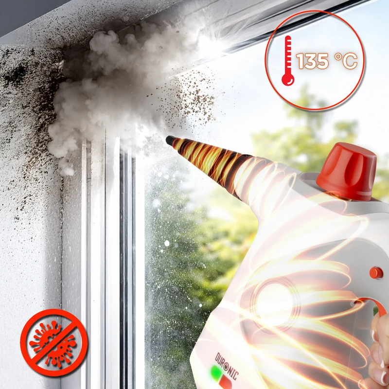 Duronic SC32 WE Pulitore a Vapore Portatile 1050W con Serbatoio 350 ml, Pulizia a Vapore Multifunzione Senza Detergenti per Divani Tessuti Fughe Doccia Forno Cucina Vetri Finestre Auto Bianco