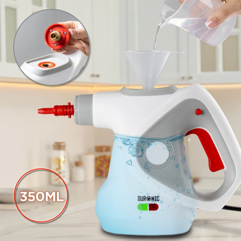 Duronic SC32 WE Pulitore a Vapore Portatile 1050W con Serbatoio 350 ml, Pulizia a Vapore Multifunzione Senza Detergenti per Divani Tessuti Fughe Doccia Forno Cucina Vetri Finestre Auto Bianco