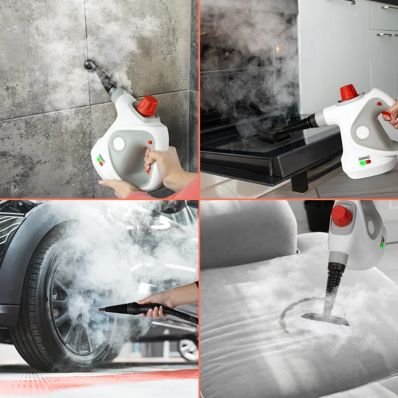 Duronic SC32 WE Pulitore a Vapore Portatile 1050W con Serbatoio 350 ml, Pulizia a Vapore Multifunzione Senza Detergenti per Divani Tessuti Fughe Doccia Forno Cucina Vetri Finestre Auto Bianco