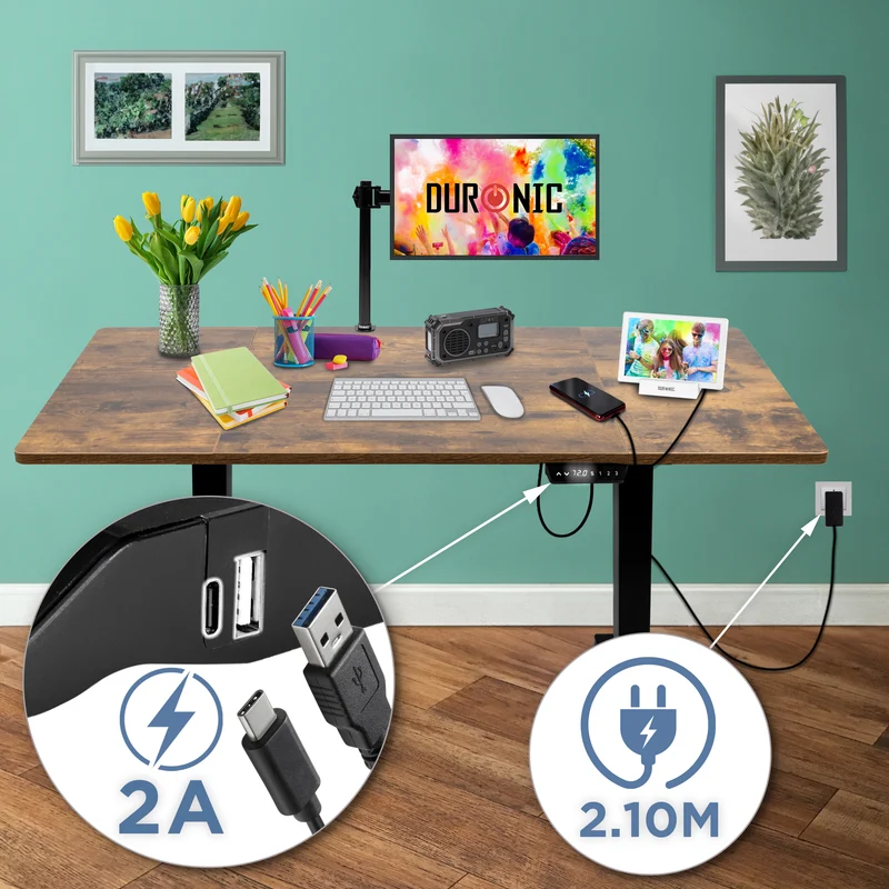 Duronic CD160 BO Scrivania Elettrica Regolabile in Altezza 160x60 cm Nera Bianco, Desk Motorizzato 72-118 cm, 3 Memorie, USB USB-C, Carico 70 kg, Postazione Ergonomica Ufficio Casa Smart Working