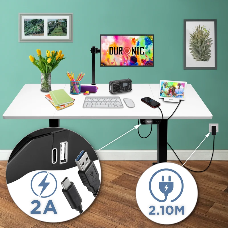 Duronic CD160 BW Scrivania Elettrica Regolabile in Altezza 160x60 cm Nera Bianco, Desk Motorizzato 72-118 cm, 3 Memorie, USB USB-C, Carico 70 kg, Postazione Ergonomica Ufficio Casa Smart Working