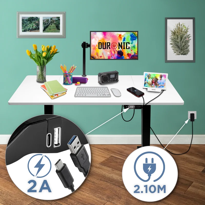 Duronic CD140 BW Scrivania Elettrica Regolabile in Altezza 140x60 cm, Desk Sit Stand Motorizzato 72-118 cm con Memorie USB USB-C, Carico 70 kg, Postazione Ergonomica Ufficio Casa Smart Working (Copy)