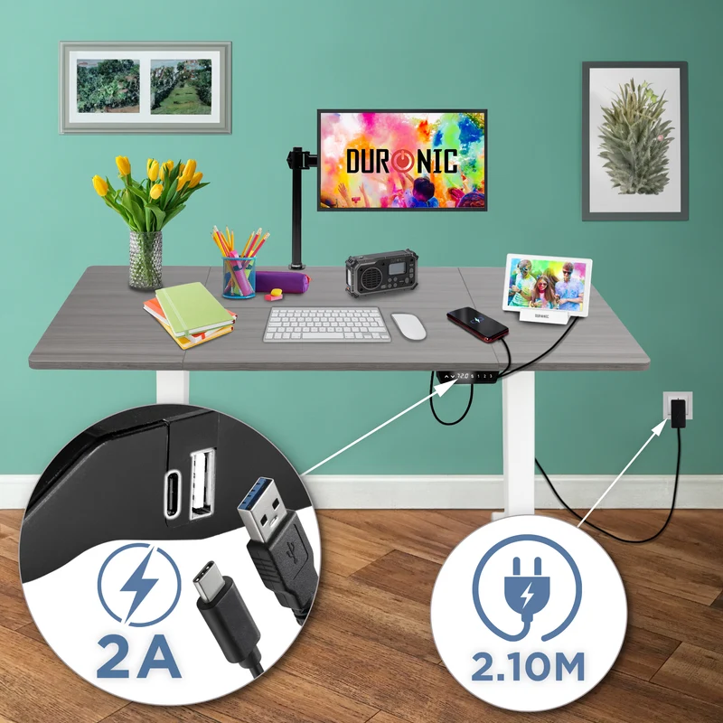 Duronic CD140 WG Scrivania Elettrica Regolabile in Altezza 140x60 cm, Desk Sit Stand Motorizzato 72-118 cm con Memorie USB USB-C, Carico 70 kg, Postazione Ergonomica Ufficio Casa Smart Working (Copy)
