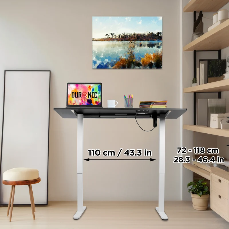 Duronic CD140 WK Scrivania Elettrica Regolabile in Altezza 140x60 cm, Desk Sit Stand Motorizzato 72-118 cm con Memorie USB USB-C, Carico 70 kg, Postazione Ergonomica Ufficio Casa Smart Working