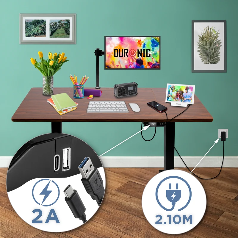 Duronic CD140 BT Scrivania Elettrica Regolabile in Altezza 140x60 cm, Desk Sit Stand Motorizzato 72-118 cm con Memorie USB USB-C, Carico 70 kg, Postazione Ergonomica Ufficio Casa Smart Working