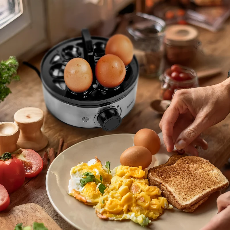 Duronic EB50 BK Cuociuova Elettrico 1-7 Uova 400W – Bollitore Uova con Timer 0-30 Min, 3 Livelli Cottura Sodo Molletto Alla Coque, Spegnimento Automatico con Allarme, Cottura Vapore Verdure Omelette