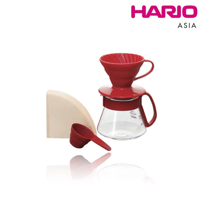 V60 Ceramic Dripper Pot Set 01 Red - VDS-3012R