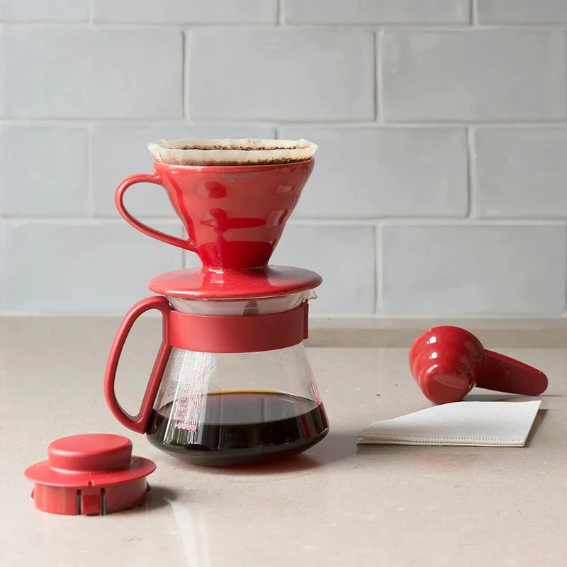 V60 Ceramic Dripper Pot Set 01 Red - VDS-3012R