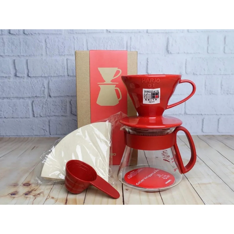 V60 Ceramic Dripper Pot Set 01 Red - VDS-3012R