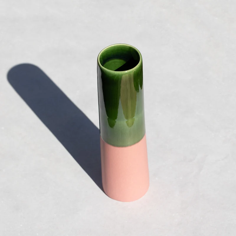 "Chimney Small" Vase, Green/Pink