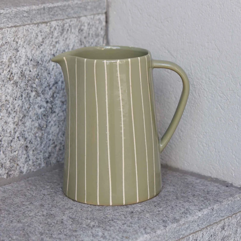 Small Pitcher, 1 L, Striped Olive