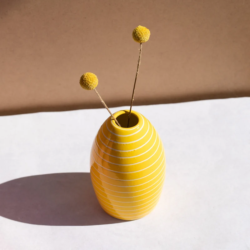 "Egg" Vase, Striped Yellow