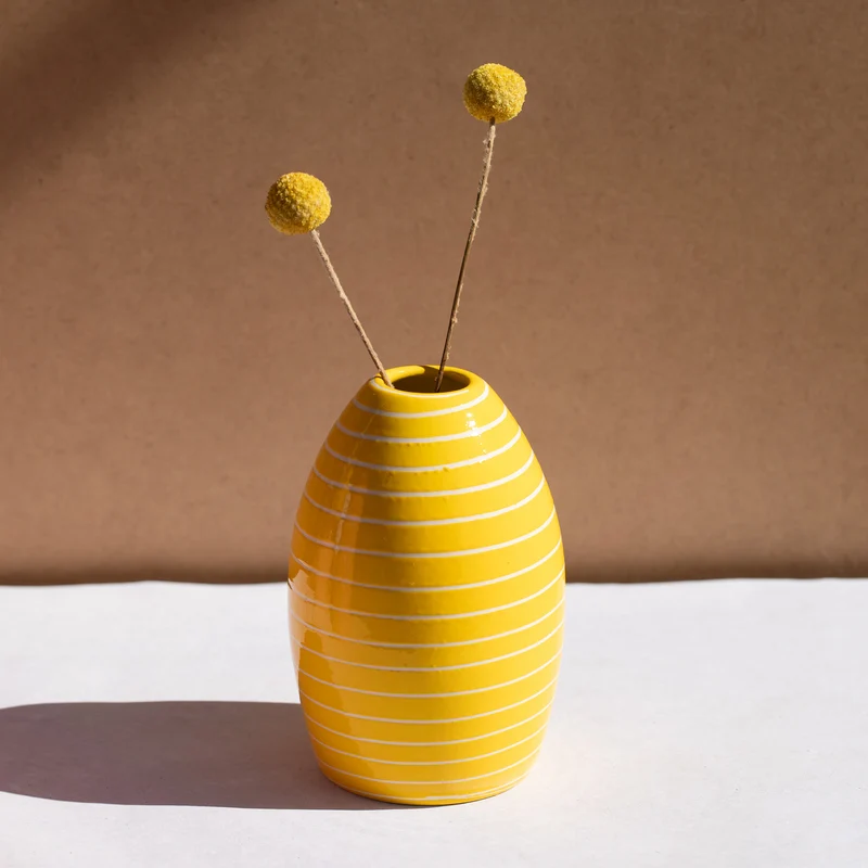"Egg" Vase, Striped Yellow