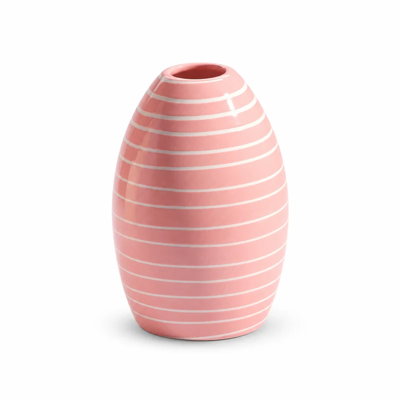"Egg" Vase, Striped Pink