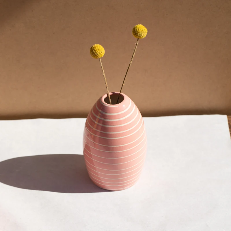 "Egg" Vase, Striped Pink