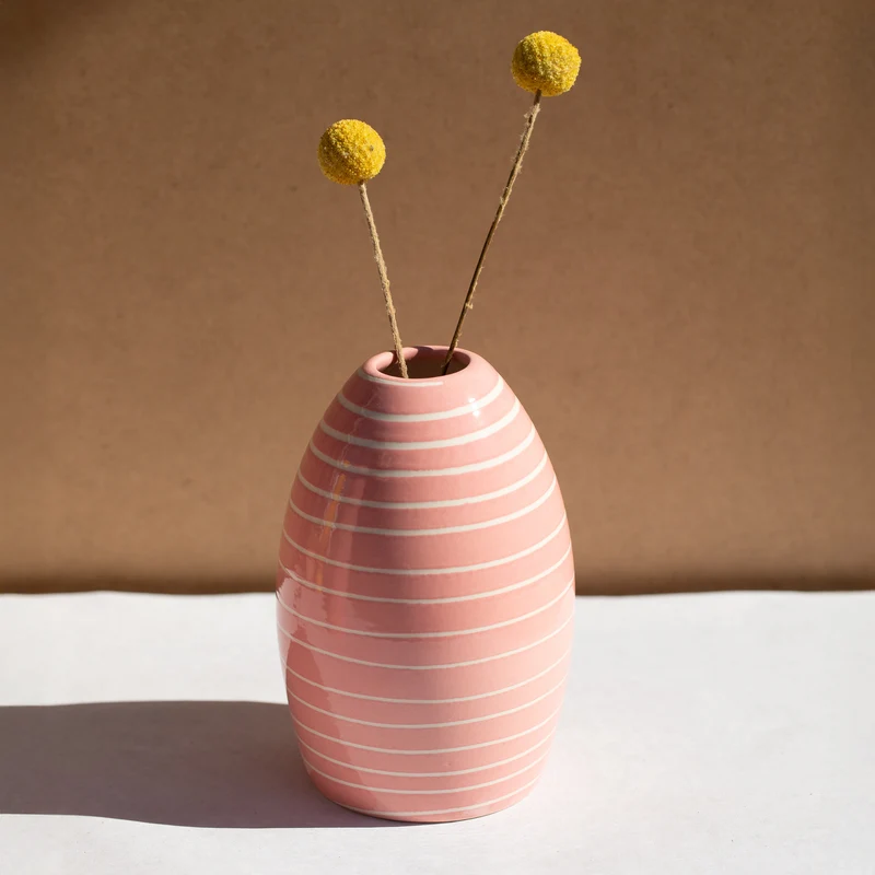"Egg" Vase, Striped Pink