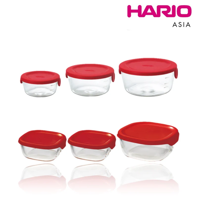 3 PC Heatproof Glass Food Storage Container (Round/Square) - Red