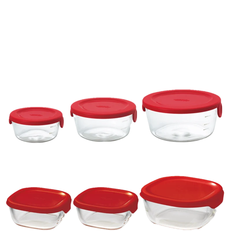 3 PC Heatproof Glass Food Storage Container (Round/Square) - Red