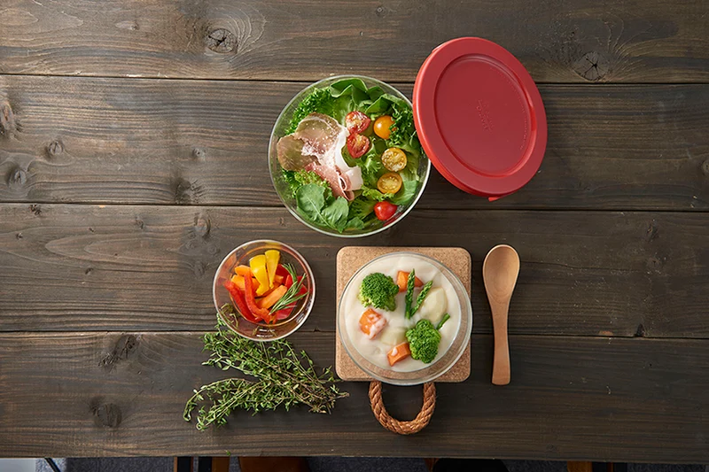 3 PC Heatproof Glass Food Storage Container (Round/Square) - Red