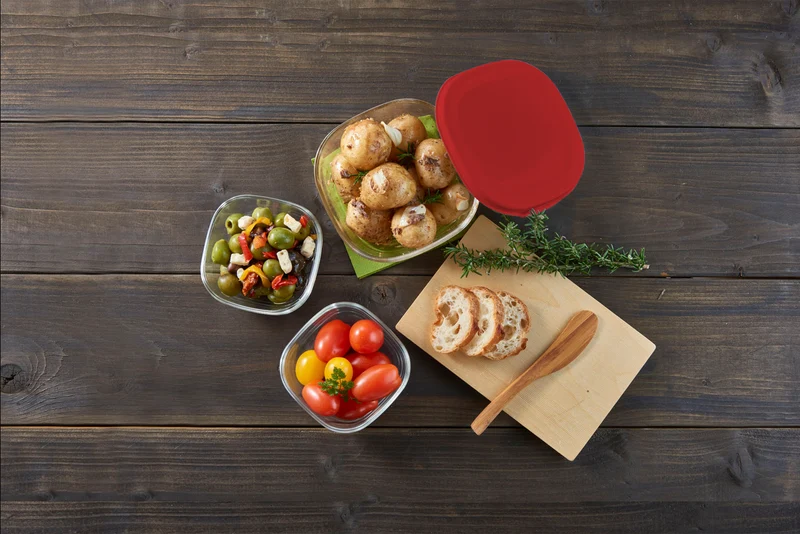 3 PC Heatproof Glass Food Storage Container (Round/Square) - Red